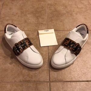 Fendi Pearland Logo Slip-On White Sneaker Eur 41